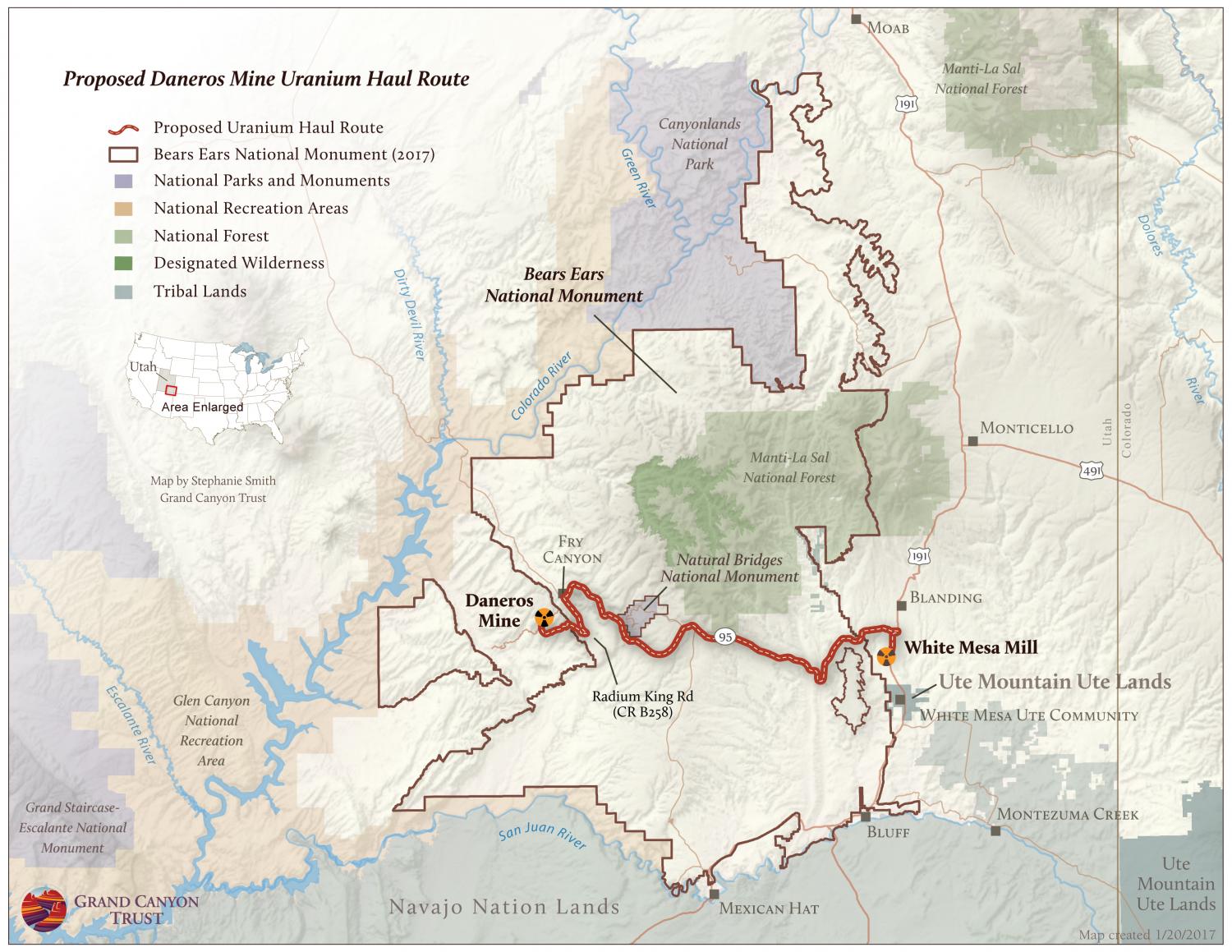 Daneros Uranium Mine Haul Route Proposed uranium haul route from Daneros Mine to White Mesa Mill.
